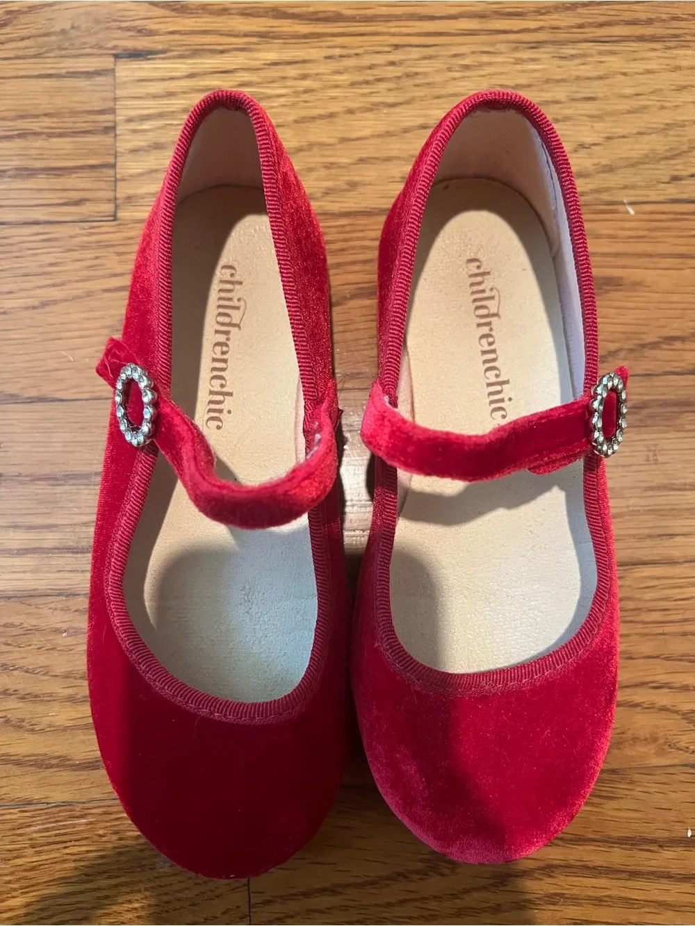 Childrenchic Red Velvet Mary Jane Dress Shoes with Jewel Buckle